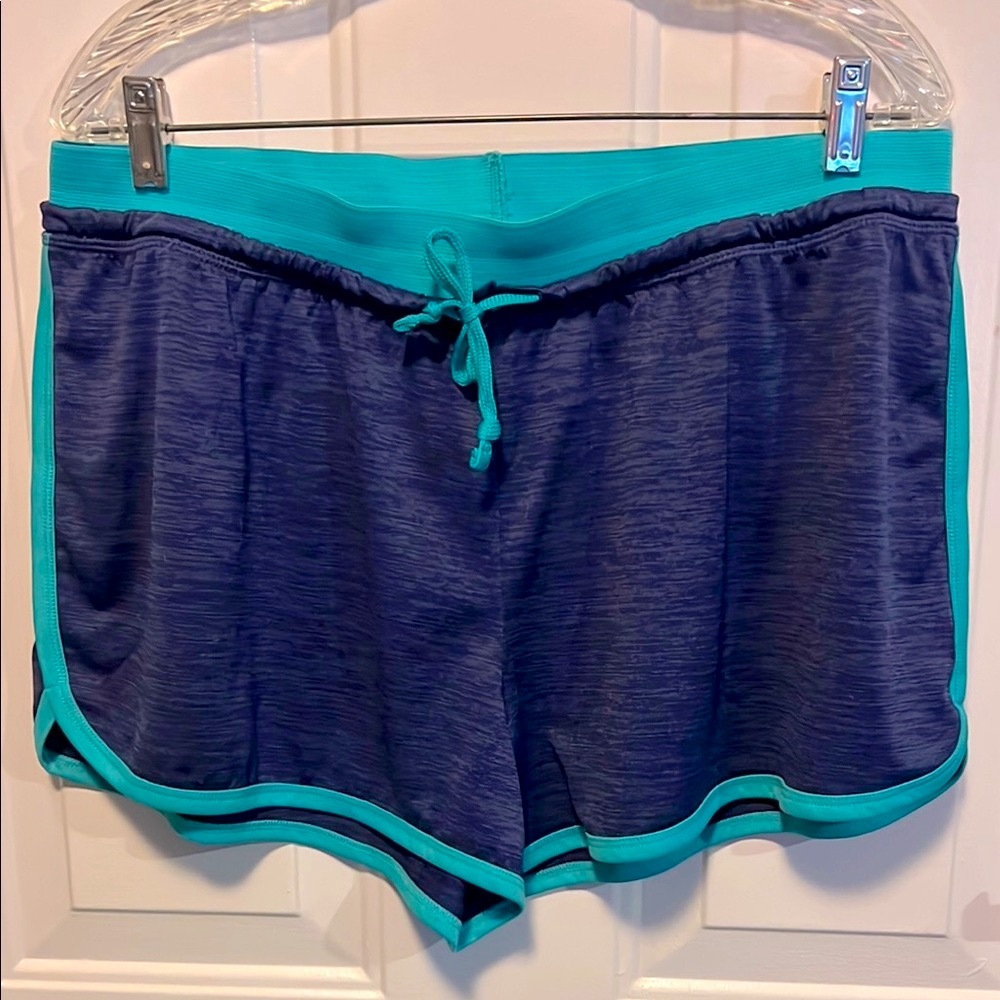 JUST BE 🏃‍♀️ NAVY BLUE & TEAL ELASTIC WAIST ATHLETIC RUNNING SHORTS Women’s XL